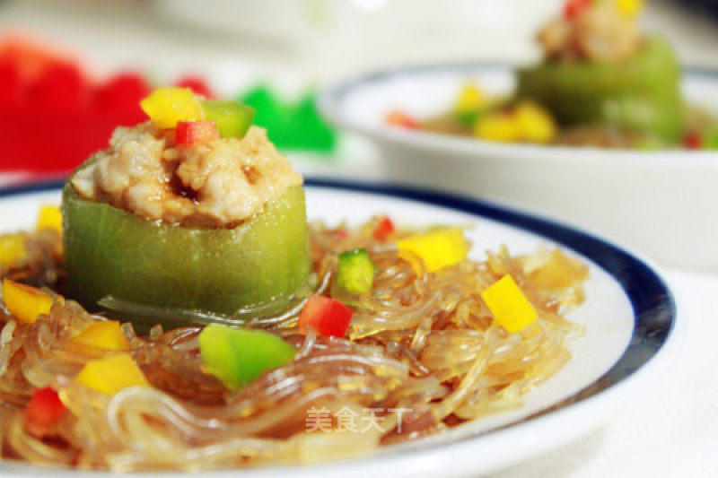 Colorful Vegetable Minced Meat Loofah Cup recipe