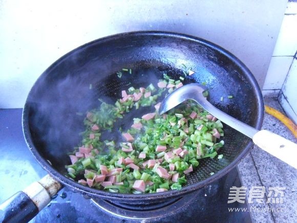 Fried Rice with Spinach Stalks recipe