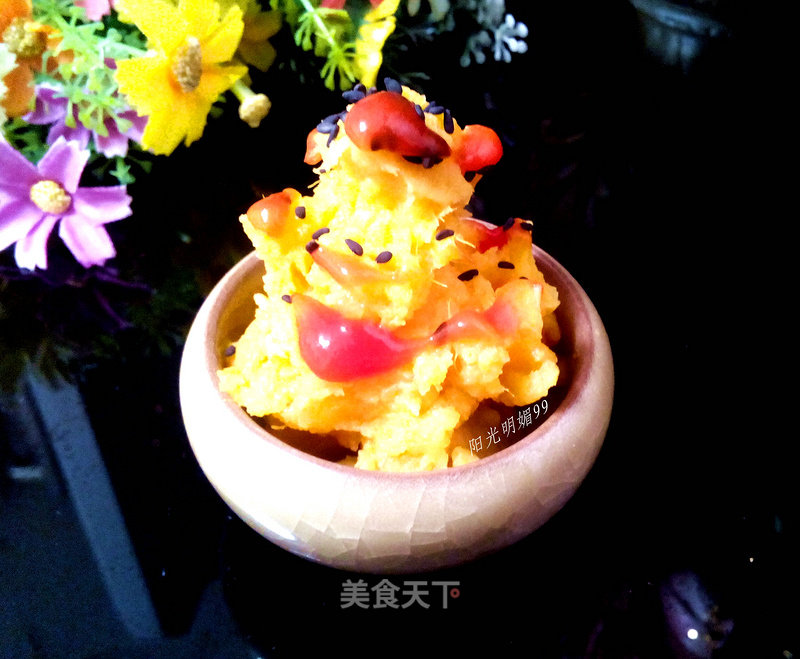 Sesame Sweet Potato Mashed with Tomato Sauce recipe