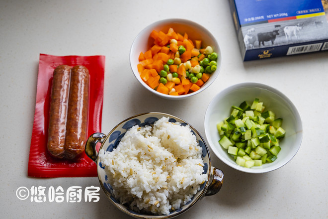 Assorted Fried Rice with Beef Sausage recipe