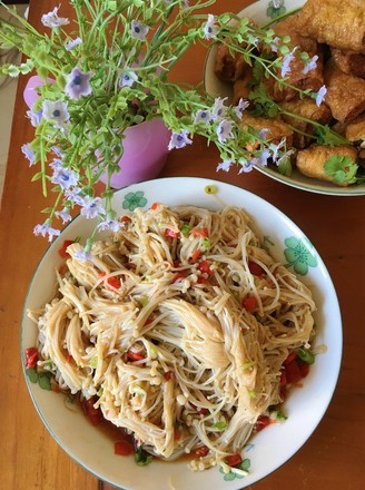 Enoki Mushroom Salad with Snacks recipe