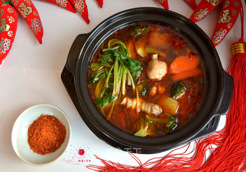 Spicy Hot Pot with Chicken Soup and Mixed Vegetables recipe