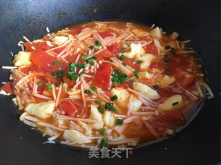 Tomato and Enoki Mushroom Tofu Soup recipe