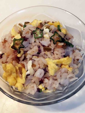 Fried Rice with Pickled Cucumber and Okra Egg