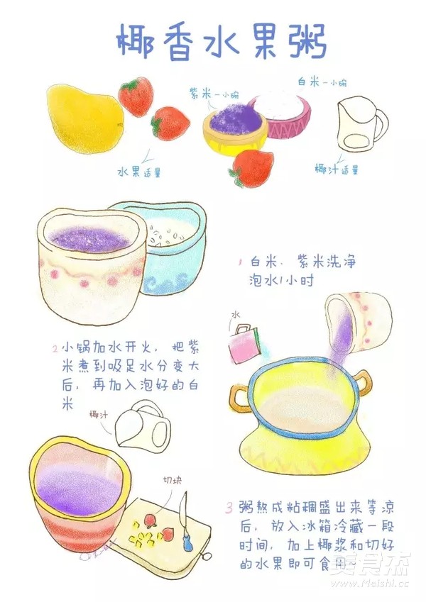 [hand-painted Recipe] Coconut-flavored Fruit Porridge is Refreshing and Nutritious recipe