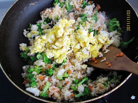 Fried Rice with Broccoli Shrimp Ball and Egg recipe