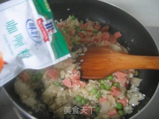 Fried Rice with Golden Square Legs and Green Beans recipe