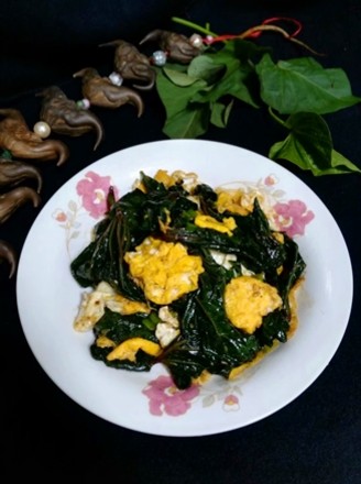 Scrambled Eggs with Sweet Potato Leaves and Shrimp Paste recipe