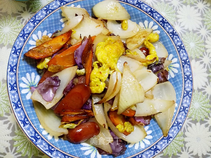 Stir-fried Vegetables with Eggs and Ham recipe