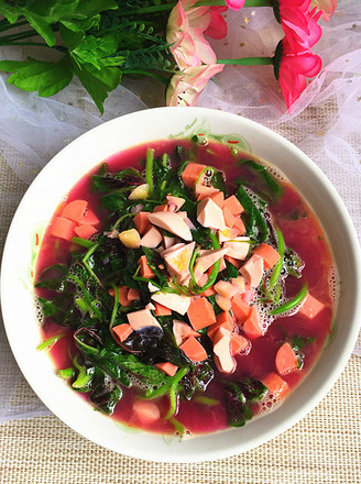 Salted Egg Boiled Red Amaranth Soup recipe