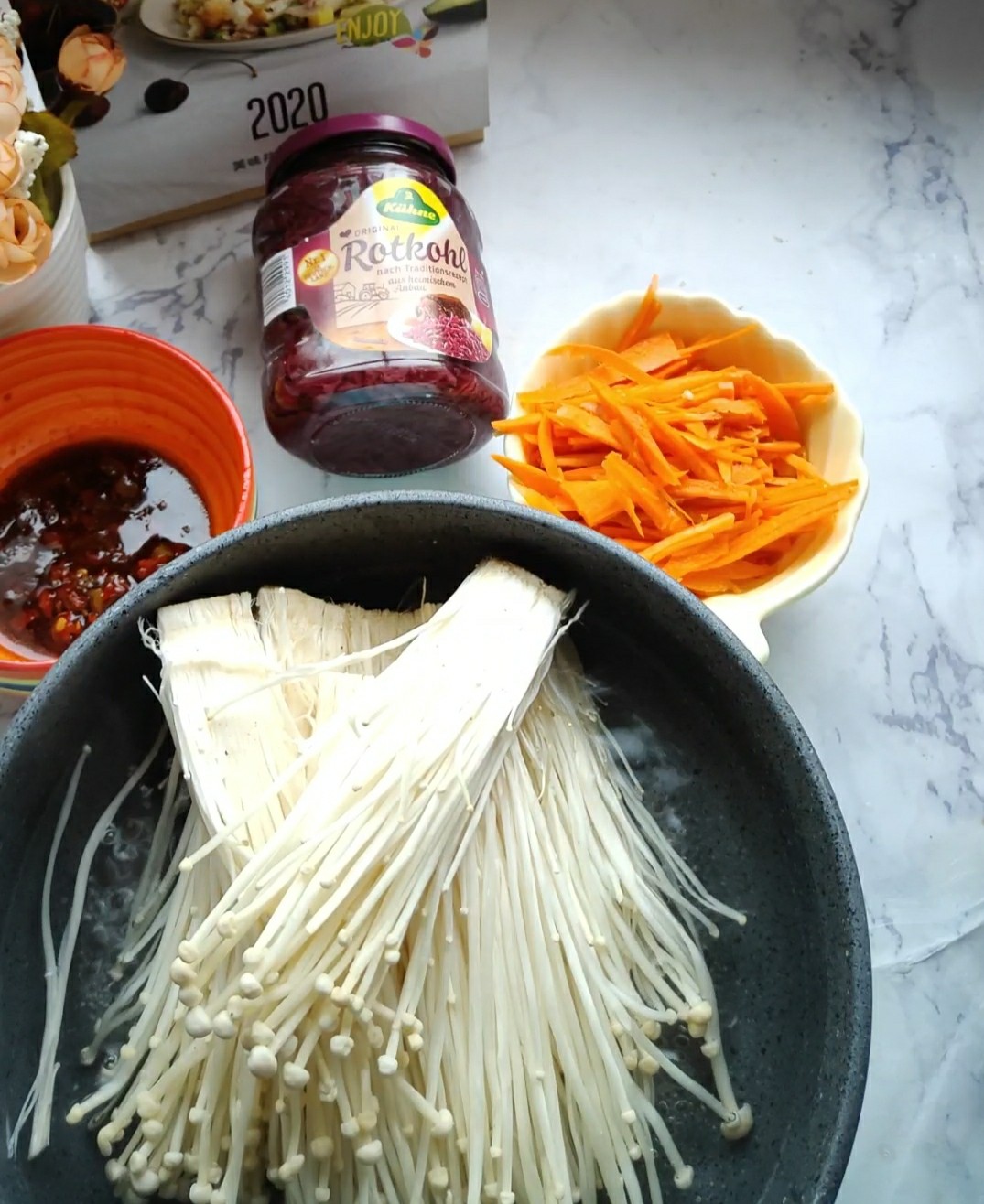 Pickled Red Cabbage Enoki Mushroom recipe