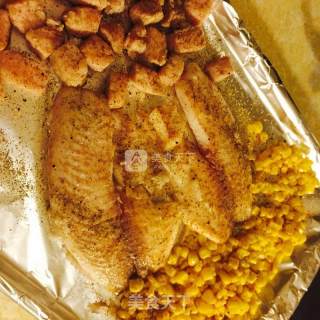 Grilled Fish Fillet ~ with Pork Corn Kernels recipe