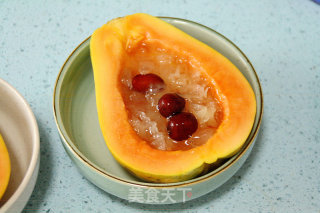 Four Good Desserts to Drive Away Qiuzao: [shuangxue Red Date Papaya Boat] recipe