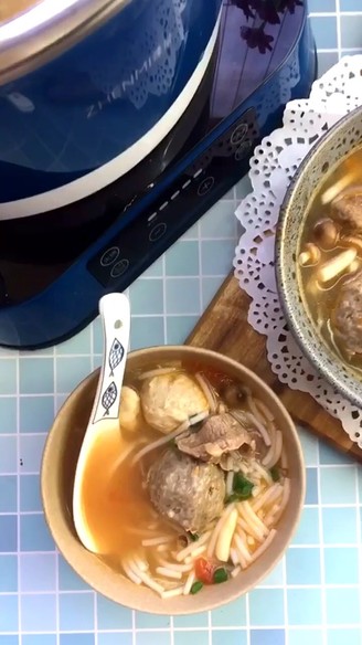 Beef Meatball Soup with Mushroom and Tomato Sauce recipe