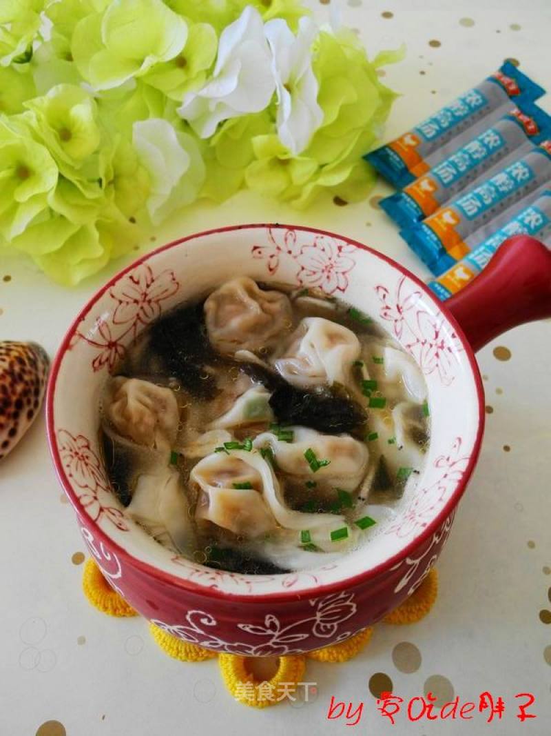 Chicken Broth and Fresh Meat Wontons recipe