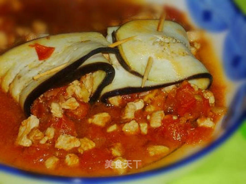 The Belt is Getting Wider and I Won’t Regret It---steamed Eggplant, Chicken, Tomato Roll recipe