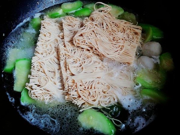 Loofah Fish Ball Noodle Soup recipe