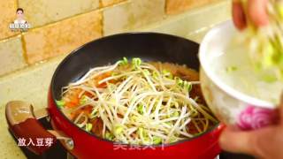Spicy Cabbage with Cheese and Sweet Pork Belly and Bean Sprouts Rice recipe