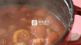 Homemade Strawberry Banana Jam in Spring in An Enamel Pot recipe
