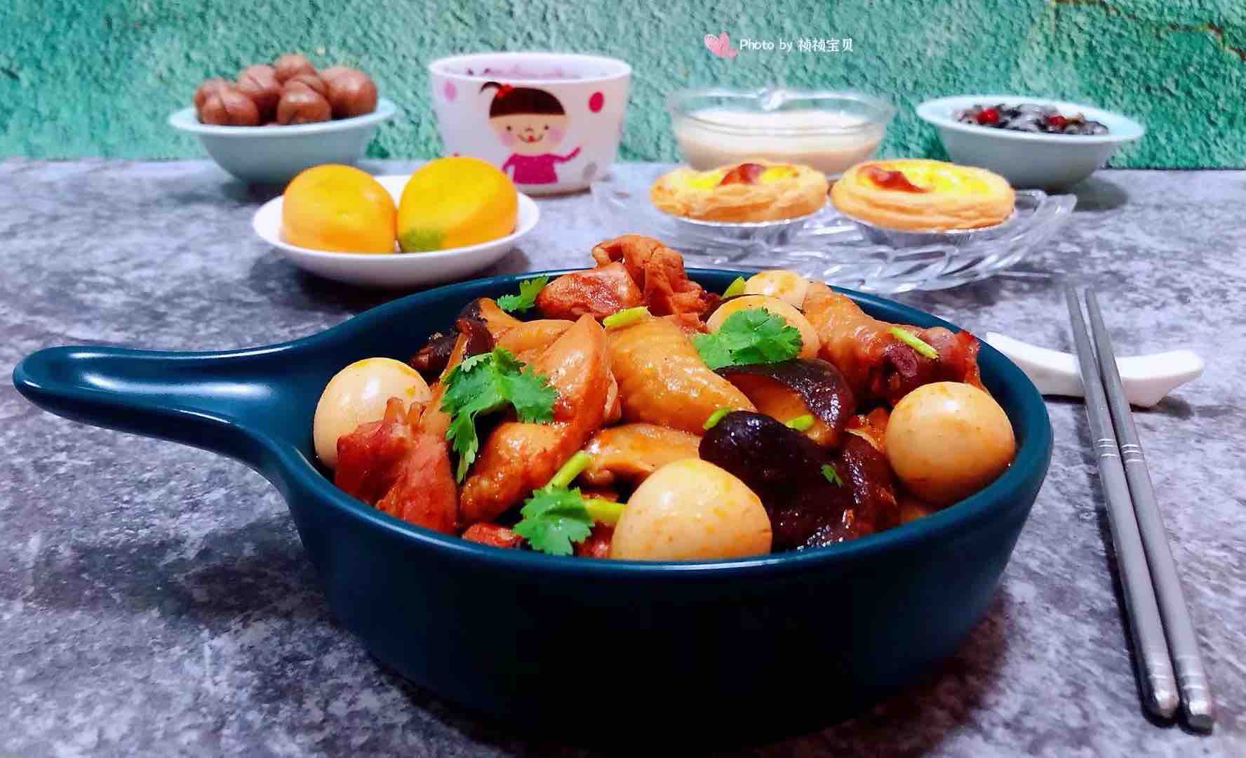 Stewed Chicken Drumsticks with Mushroom and Quail Egg recipe