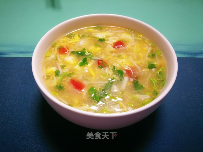 Enoki Mushroom and Mustard Egg Drop Soup recipe