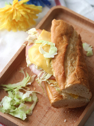 Cheese, Ham and Vegetable Baguette Sandwich