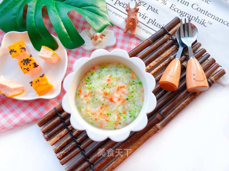 Two-color Porridge with Scallops and Mixed Vegetables recipe
