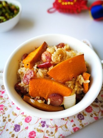 Braised Rice with Sausage and Pumpkin