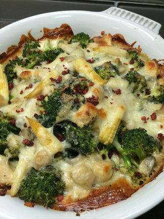 Baked Broccoli with Chicken and Mushroom Gratin --- More Detailed Steps recipe