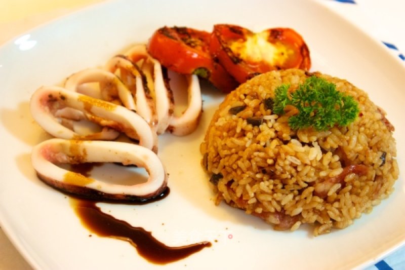 Cured Rice with Grilled Squid
