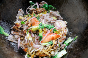 Cumin Beef Stir-fried La Tiao Homemade Noodles recipe