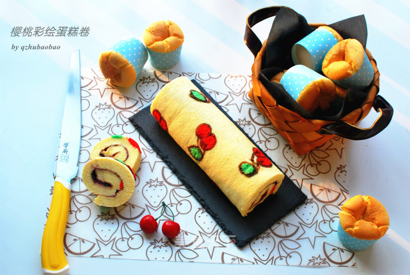 Cherry Painted Cake Roll