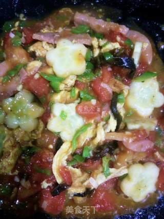 Marinated Cold Noodles with Tomatoes and Ham recipe
