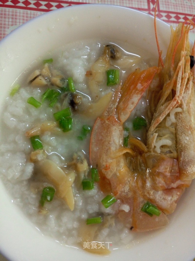 Big White Shrimp Congee with Flower Beef Meat