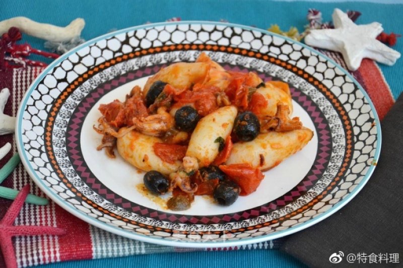 Tomato Olives with Squid recipe