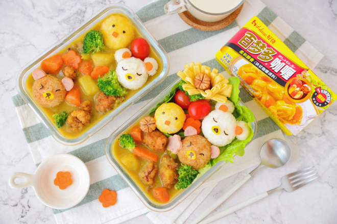 Full of Vitality Fried Chicken Curry Cartoon Bento recipe