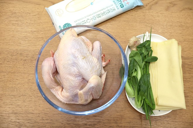 Tofu Noodle Soup with Green Vegetables and Chicken recipe