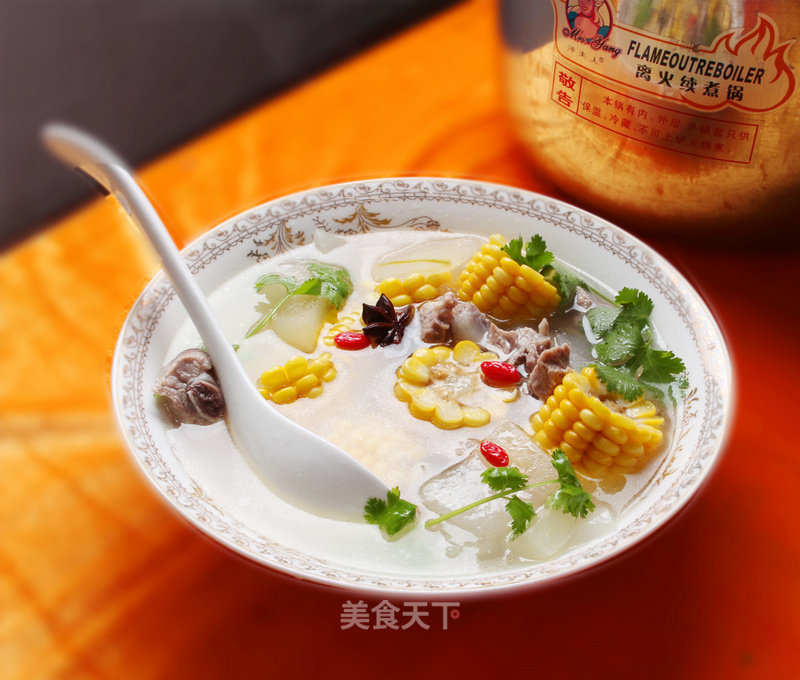 Cooking Corn and Winter Melon Pork Rib Soup in A Boiling Pot Off The Fire recipe