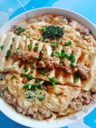 Steamed Tofu with Minced Meat and Egg recipe