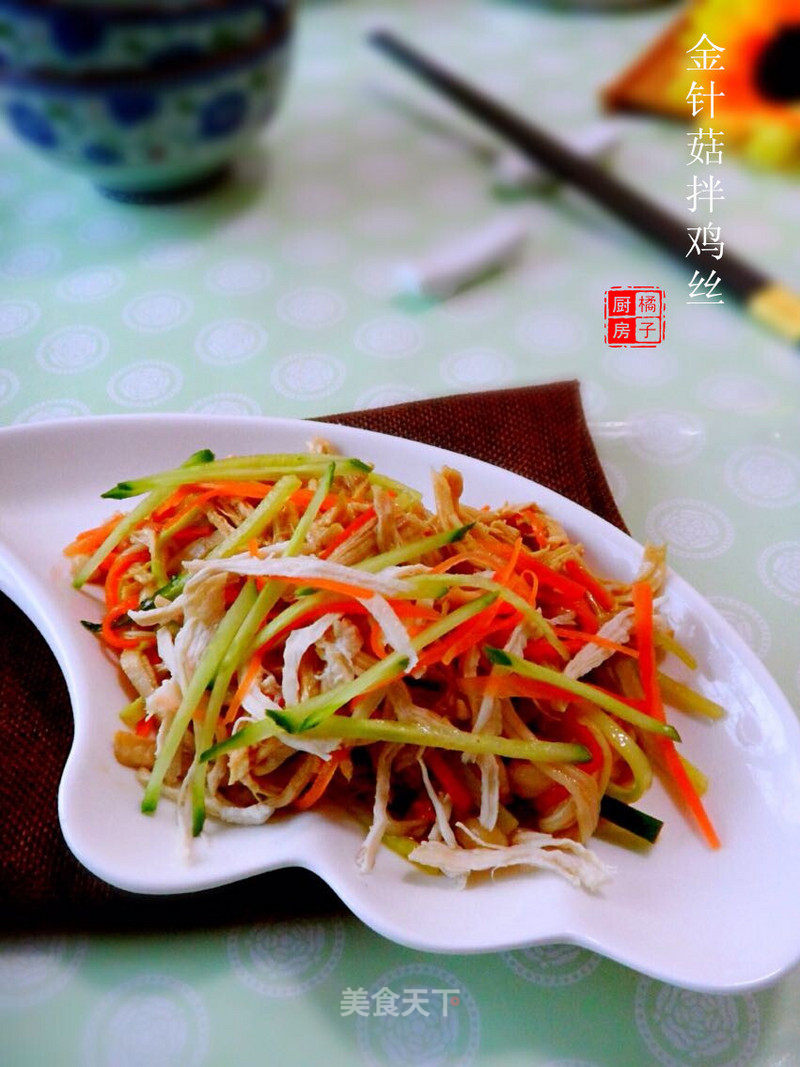 Enoki Mushroom Mixed with Shredded Chicken recipe