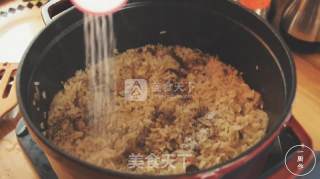 Mushroom Cooking Rice with A Kitchen Made Cast Iron Pot Version recipe