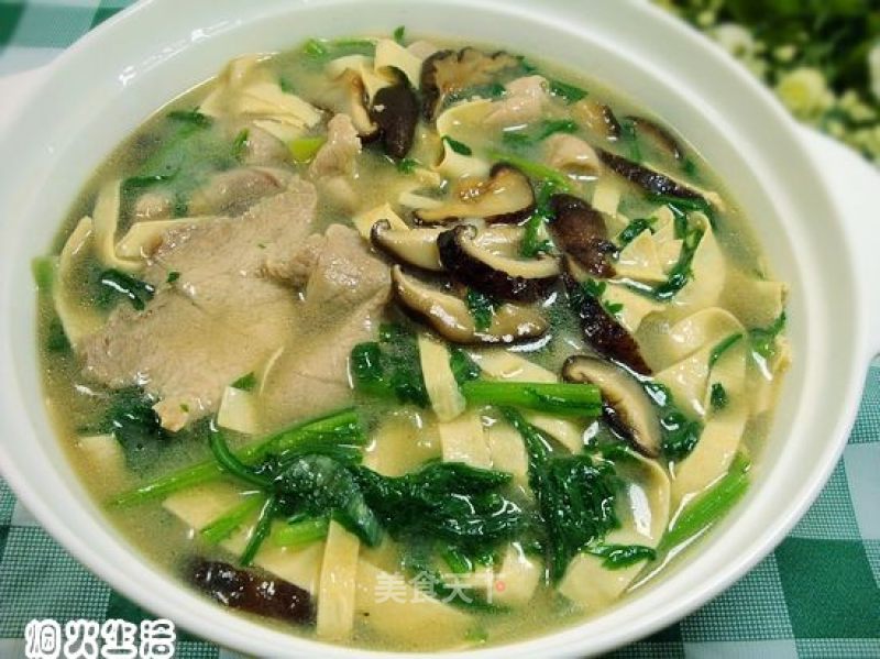 Garland Chrysanthemum Bean Curd Pork Slice Soup recipe