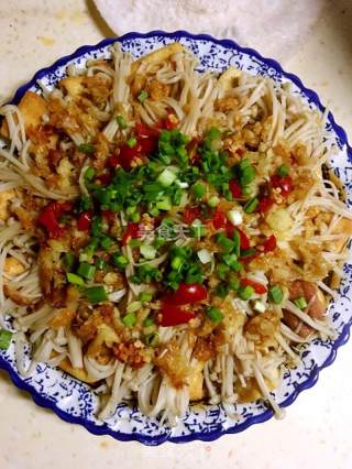 Steamed Enoki Mushrooms with Garlic Tofu recipe