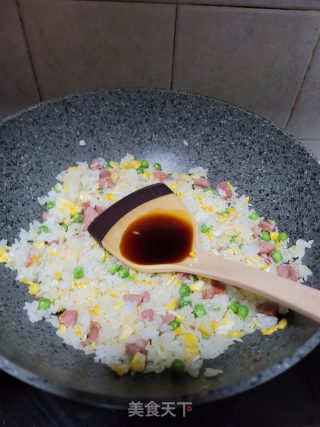 Fried Rice with Sausage, Peas and Corn Kernels recipe