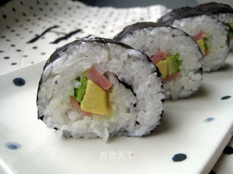 Avocado Ham Sushi-two Rolls and Two Different Colors recipe