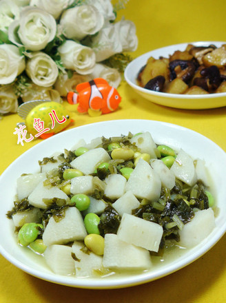 Stir-fried Chinese Yam with Pickled Vegetables and Edamame
