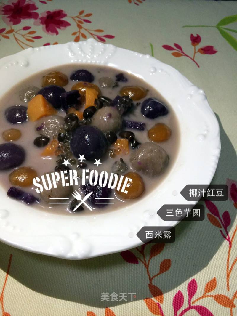 Three-color Taro Ball Sago with Coconut Milk and Red Beans recipe