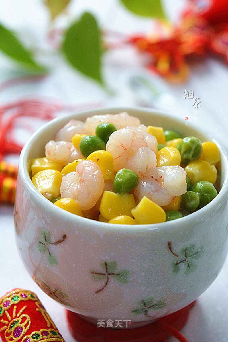 Fried Shrimp with Corn and Peas recipe