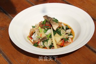 Chinese Steamed Mandarin Fish and Spring Vegetable Ribbon Noodles recipe