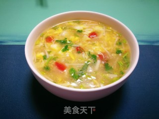 Enoki Mushroom and Mustard Egg Drop Soup recipe